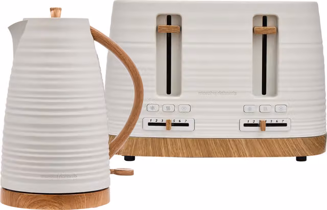 Morphy Richards White Ceramic and Plastic Clay Kettle and Toaster Set