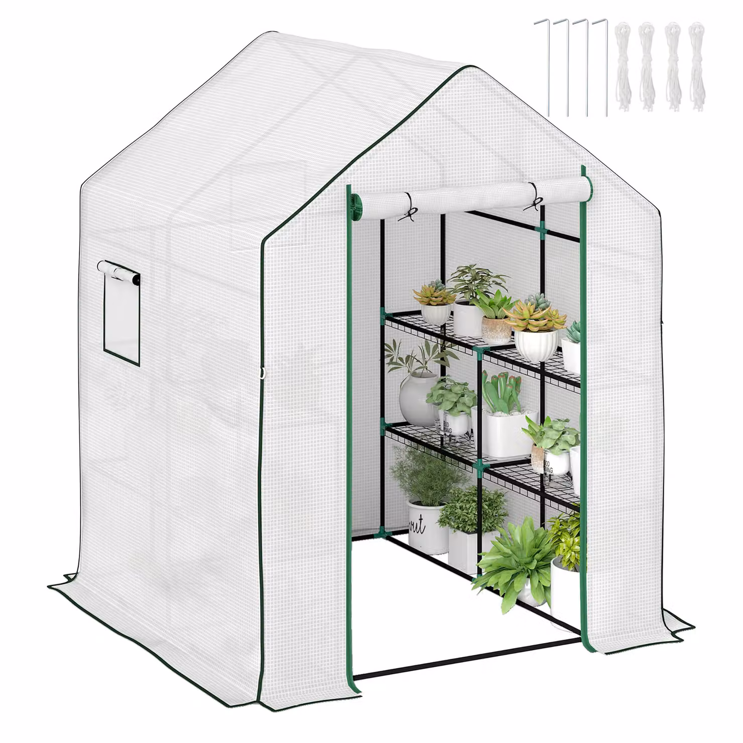 OUTSUNNY White Walk-in Freestanding Greenhouse with 8 Shelves, W/D/H: 140 x 190 x 190 cm – 2