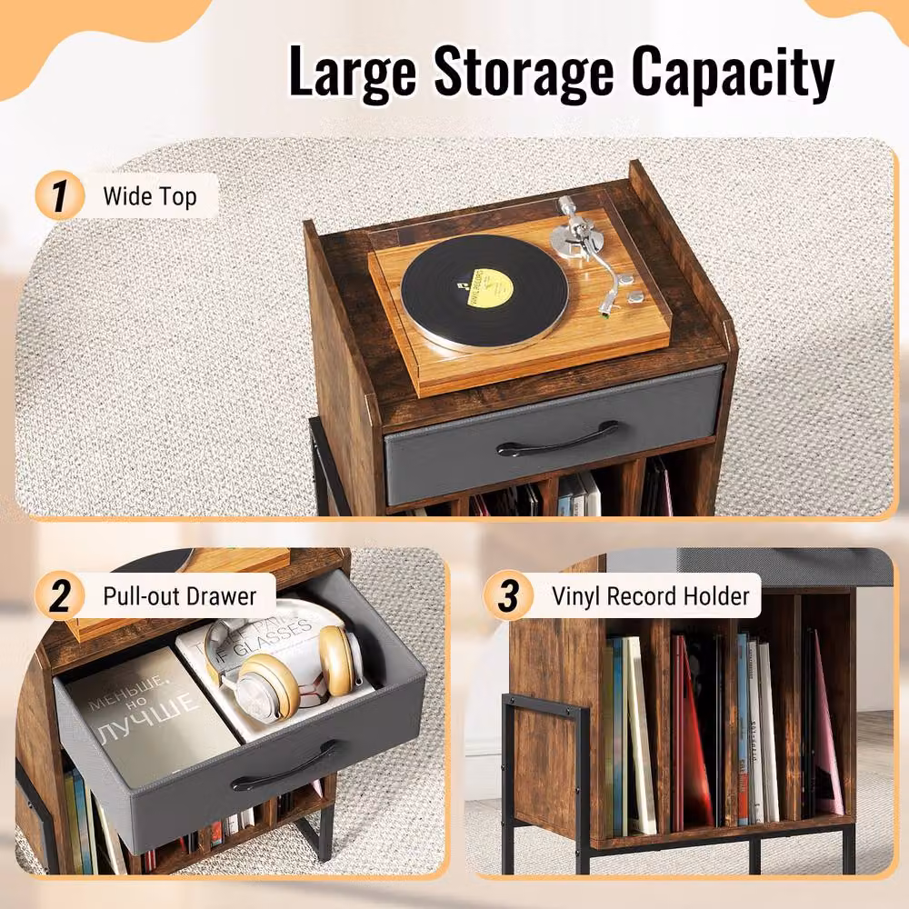Gymax Industrial Metal Turntable Stand and Vinyl Record Holder Shelf in Brown – 9