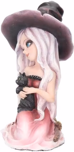 Nemesis Now Rosa Witch and Black Cat Figurine Ornament in Pink, Black and Multicolour, Height: 15 cm