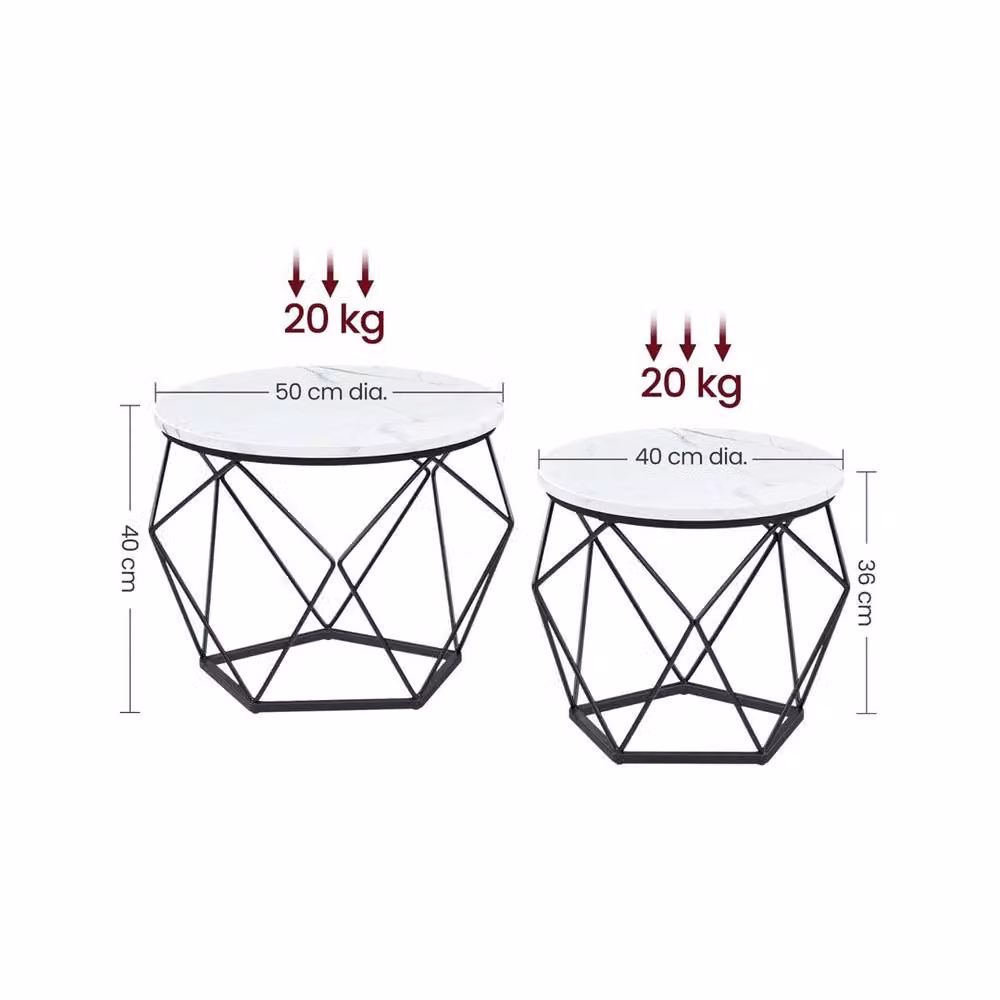 EONLION Set of 2 Round Modern Side Tables in White and Black – 2