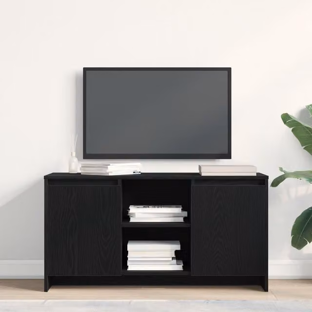 Berkfield Home Minimalist TV Stand in Black Oak, W/D/H: 102 x 37.5 x 52.5 cm