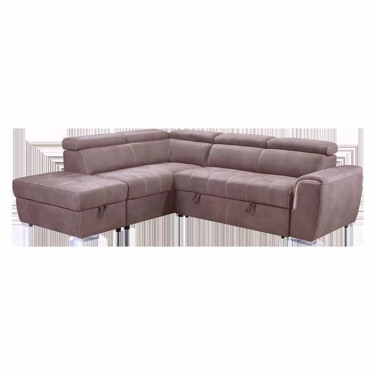 Furnishings For Less UK Nevada Large L Shaped Suede Sofa with Storage Ottoman and Adjustable Headrest, Left Hand Facing, Light Brown – 2