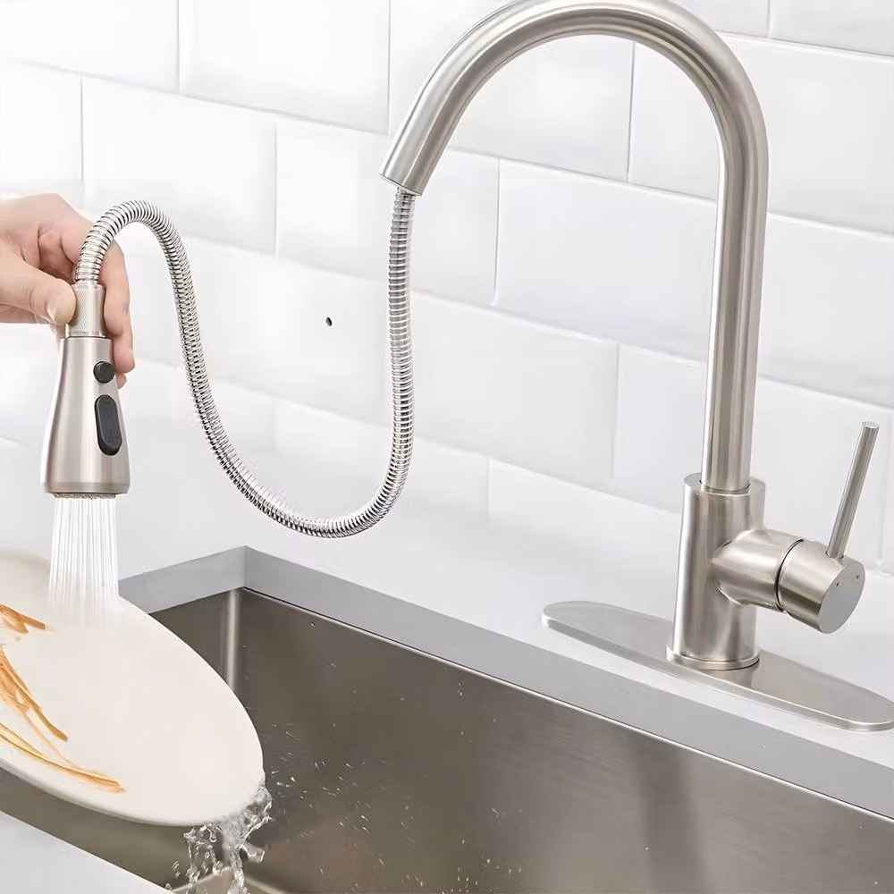 Heable Brushed Nickel Dual-Spray Pull-Down Kitchen Tap Replacement Head in Silver – 2