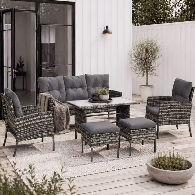 Wyld Haus Lolu 7 Piece Grey Rattan Style Garden Sofa Set with Metal and Glass Details – 1