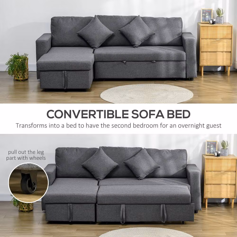 STILVORA 3 Seater Reversible Fabric Sofa Bed with Storage and Scatter Cushions in Grey – 5