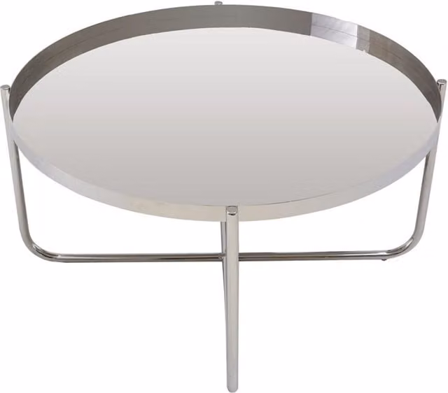 Oak Furniture King Moroccan Round Silver Coffee Table with Glass Top and Sled Base