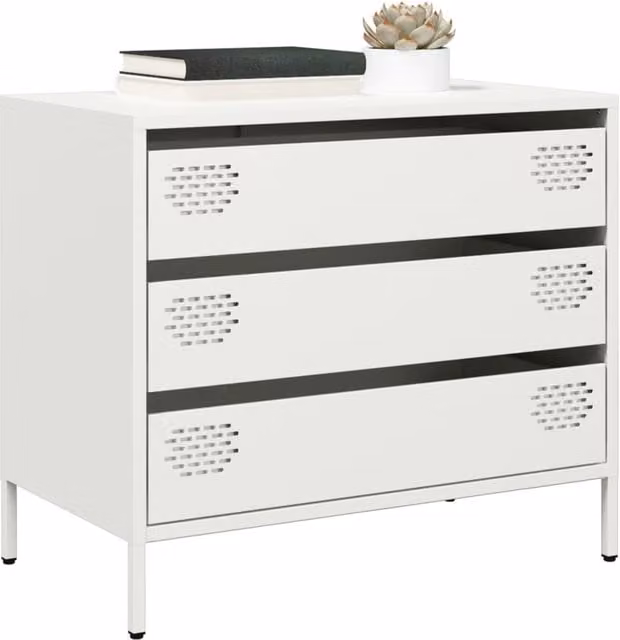 Berkfield Home White Sideboard in Cold-rolled Steel, W: 68 cm, D: 39 cm, H: 58.5 cm