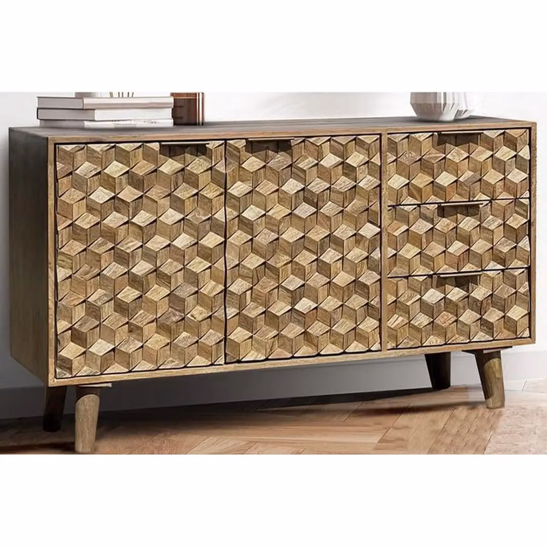 Jaipur Furniture Ltd Geometric Mango Wood Sideboard in Brown, W/D/H: 137 x 40 x 77 cm – 2
