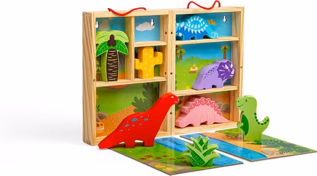 Bigjigs Toys Dinosaur Animal Playbox Multicoloured Wooden Figure Play World