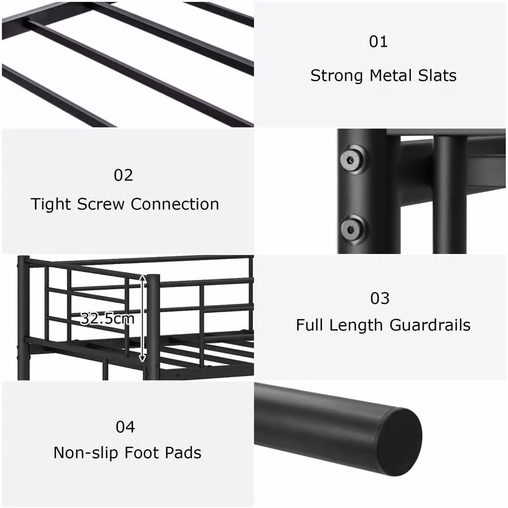Gymax Metal Loft Bed Frame with Safety Guardrail in Black – 6
