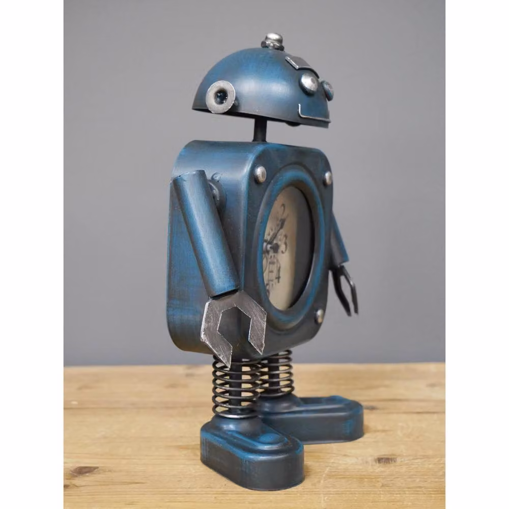 Gifts Direct 2 U Industrial Blue Robot Quartz Round Metal Tabletop Shelf Clock – 3