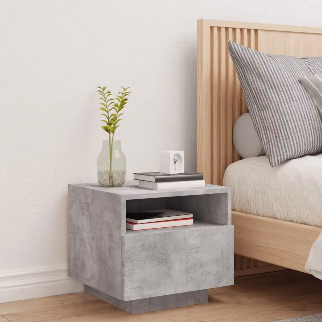 Berkfield Home Bedside Cabinet with Integrated LED Lights in Concrete Grey, W/D/H: 40 x 39 x 37 cm – 3