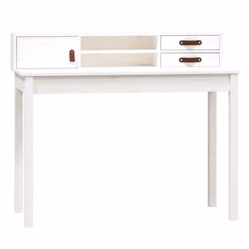 vidaXL White Rustic Computer Desk made of Solid Pine Wood, W/D/H: 110 x 50 x 93 cm