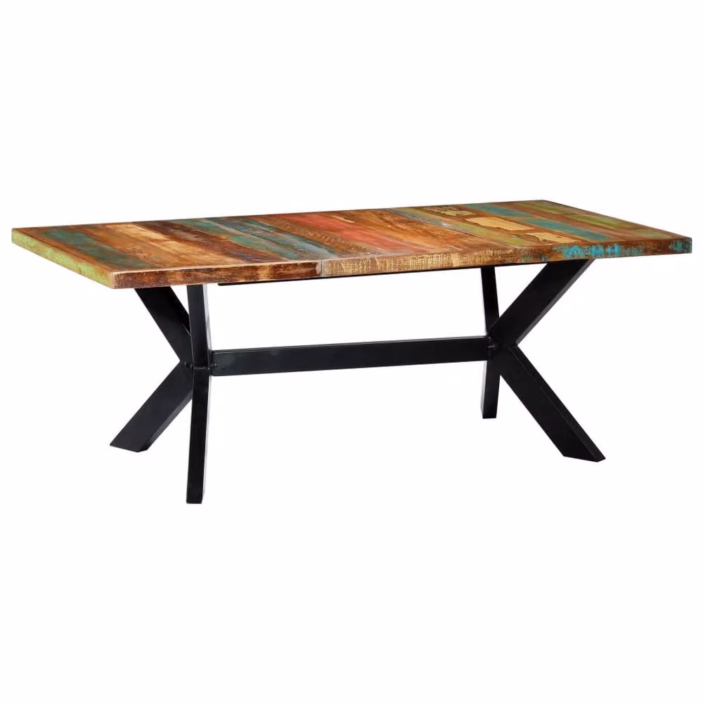 Berkfield Home Beautiful Rectangular Dining Table in Multicolour Solid Reclaimed Wood and Metal, W/D/H: 200 x 100 x 75 cm – 2