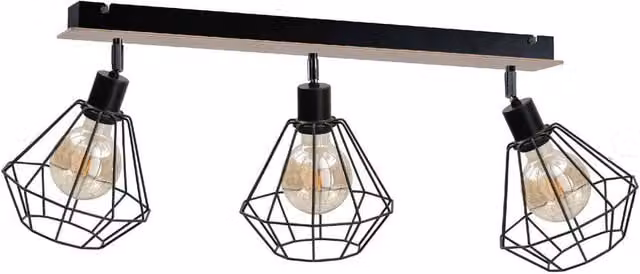 Netlighting Atwood Modern Ceiling Spotlight Bar in Black and Wood, 63cm, 3x E27