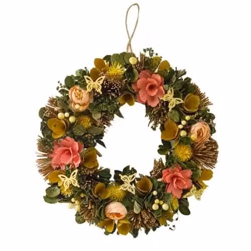 Smart Garden Products Summer Whirl Hanging Floral Wreath with Flowers and Butterflies, Multicolour and Yellow, Diameter: 36 cm – 1