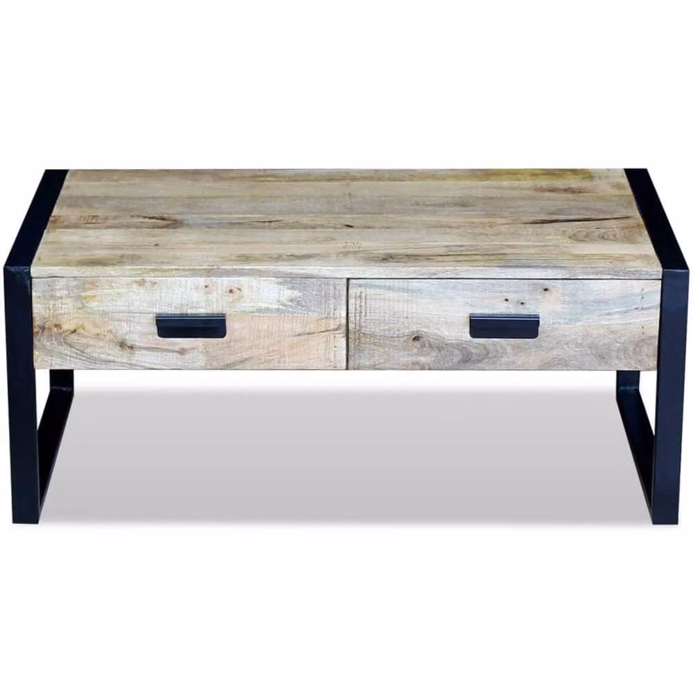 Berkfield Home Coffee Table with 2 Drawers in Brown Solid Mango Wood, W: 100 cm, D: 60 cm, H: 40 cm – 2