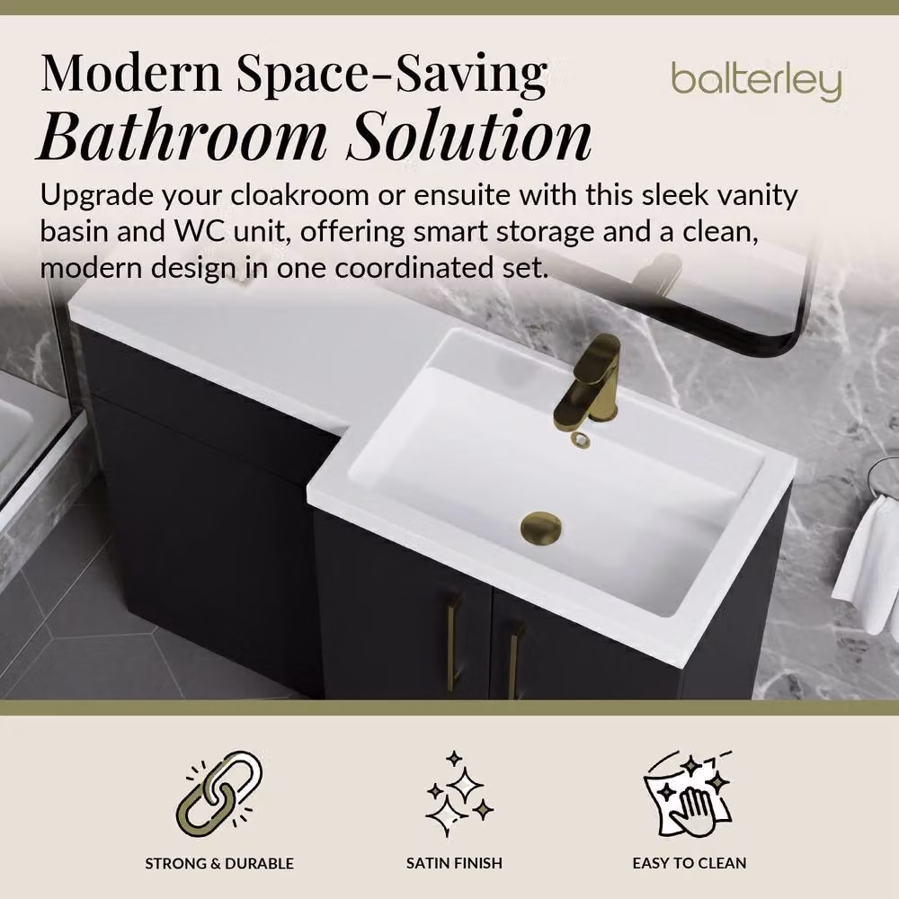 Balterley Modern Matt Grey Right-Hand Vanity and WC Unit Combination, W: 110 cm, H: 84 cm – 2