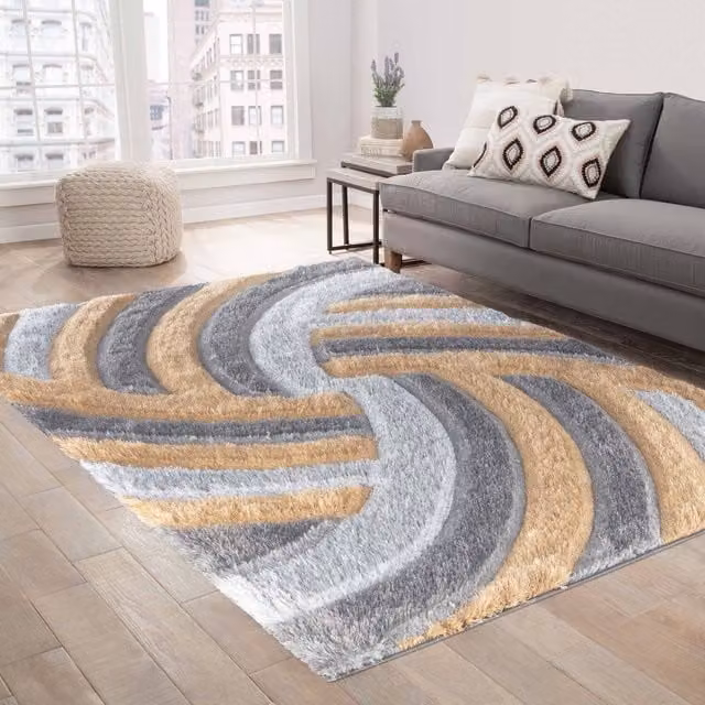 Desire Rugs Modern Soft Swirl Shimmer Shaggy Area Rug in Yellow and Multicolour, W: 160 cm, L: 230 cm