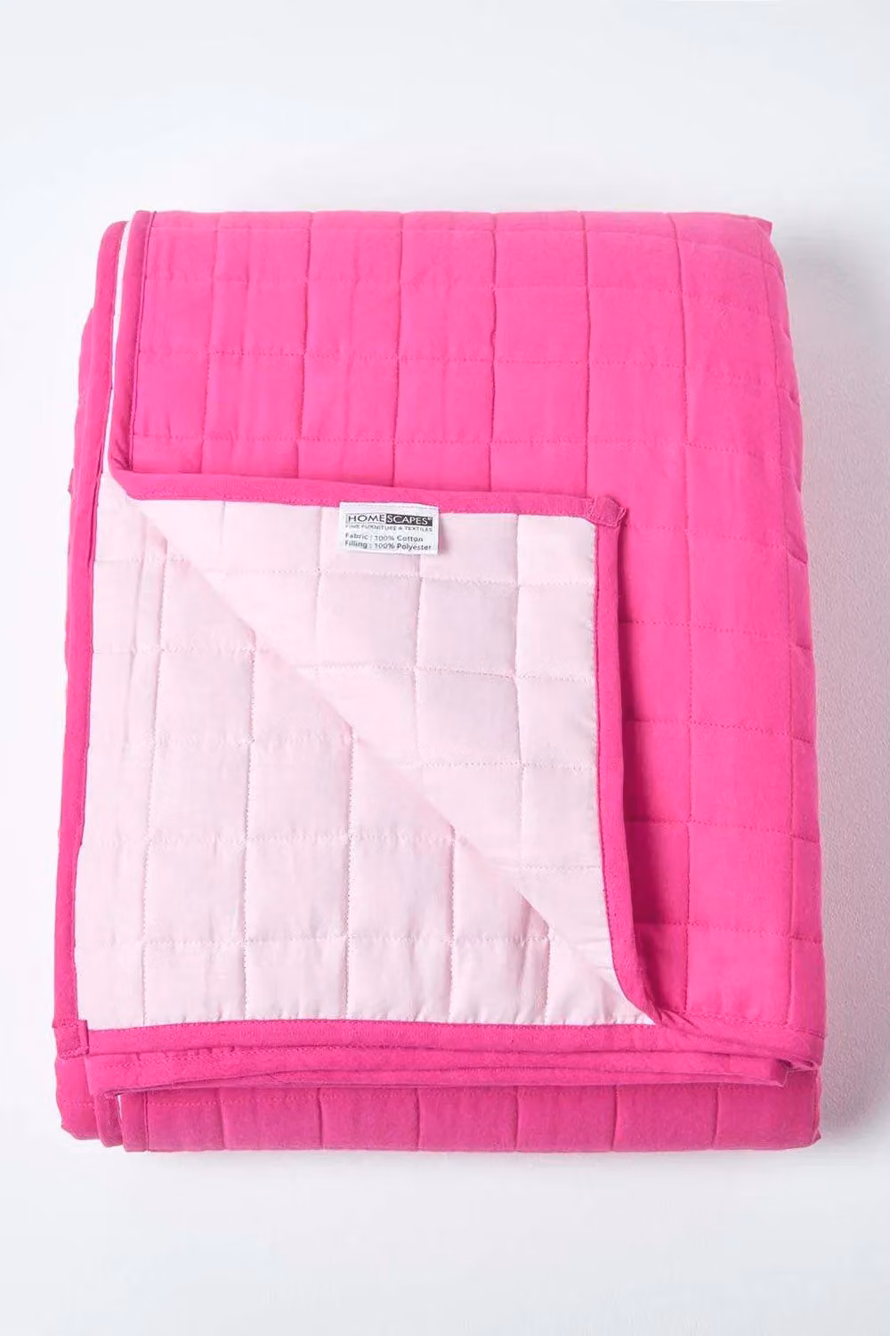 Homescapes Pink Cotton Quilted Reversible Bedspread – 2