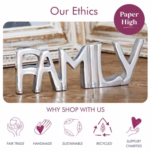 Paper High Reclaimed Metal Family Sign in Silver, W: 25 cm, H: 8.5 cm – 5