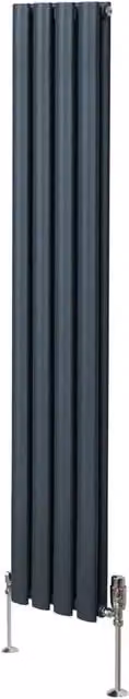 Monstershop Oval Column Radiator and Valves with Thermostat Head, Anthracite Grey, H: 160 cm, W: 24 cm – 1