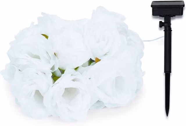 ValueLights 20pc White Floral Solar LED String Lights with Dusk Sensor
