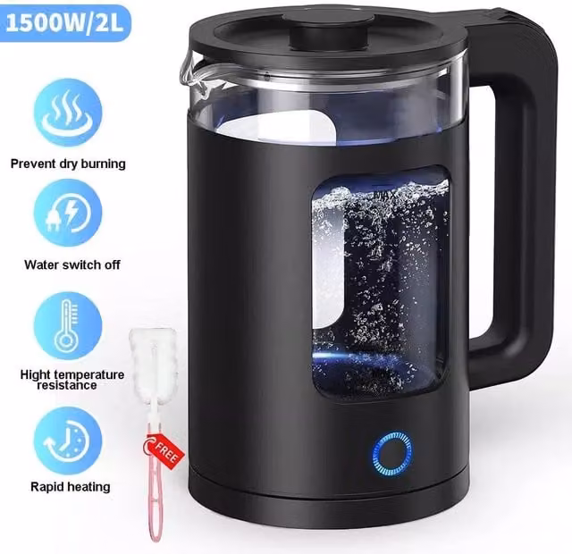 NESTLUNE 2L Glass Electric Kettle in Black, 1500W Rapid Boil with Auto Shut-off – 1