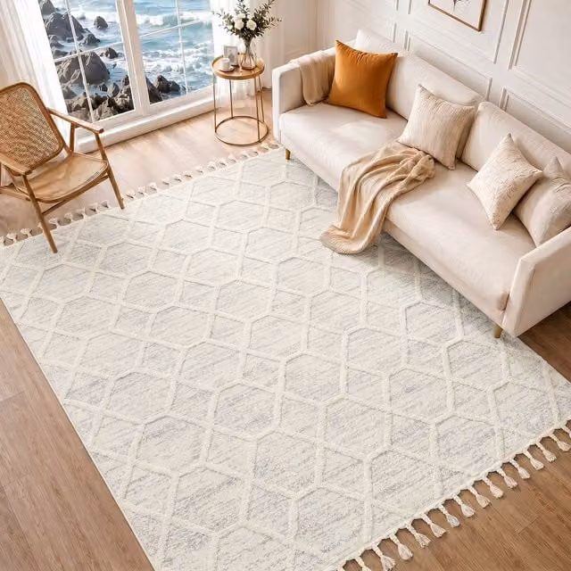 Livabliss Nora Geometric High Pile Fringe Rug in Grey and Brown, W: 160 cm, D: 215 cm – 1