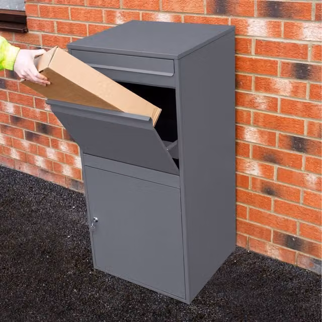 Monster Shop Grey Anti-Theft Free Standing Parcel Post Box with Combination Lock, Galvanised Steel, W/D/H: 44 x 30 x 44 cm