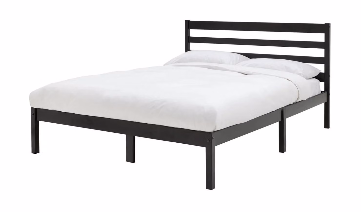 Kaycie Double Wooden Bed Frame in Black, Scandinavian Style Solid Pine Wood, 140 x 200 cm
