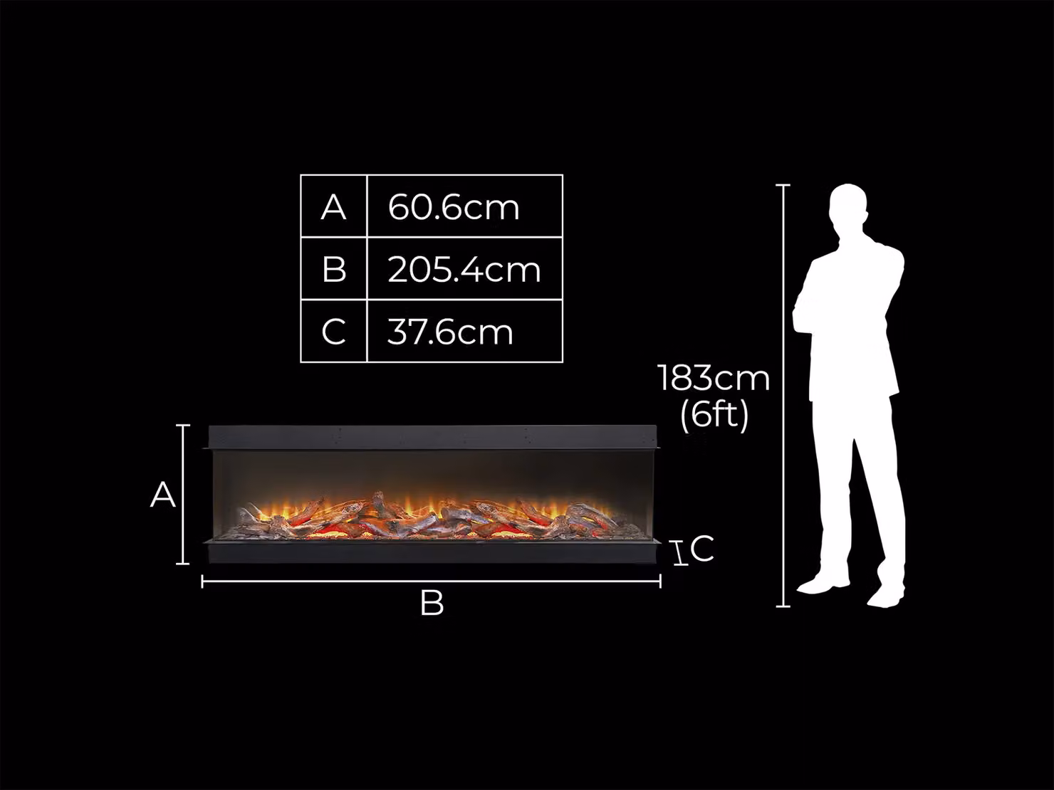 Acantha Fires & Fireplaces Ignis 2000 Panoramic Black Electric Media Wall Fire – 4