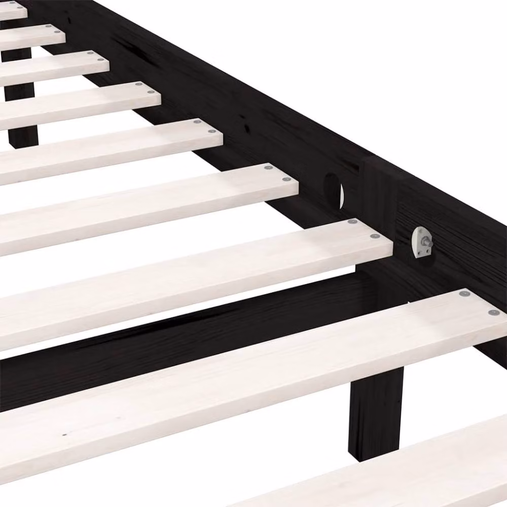 Berkfield Home Black Solid Wood Pine Double Bed Frame W: 135 cm, L: 190 cm – 4