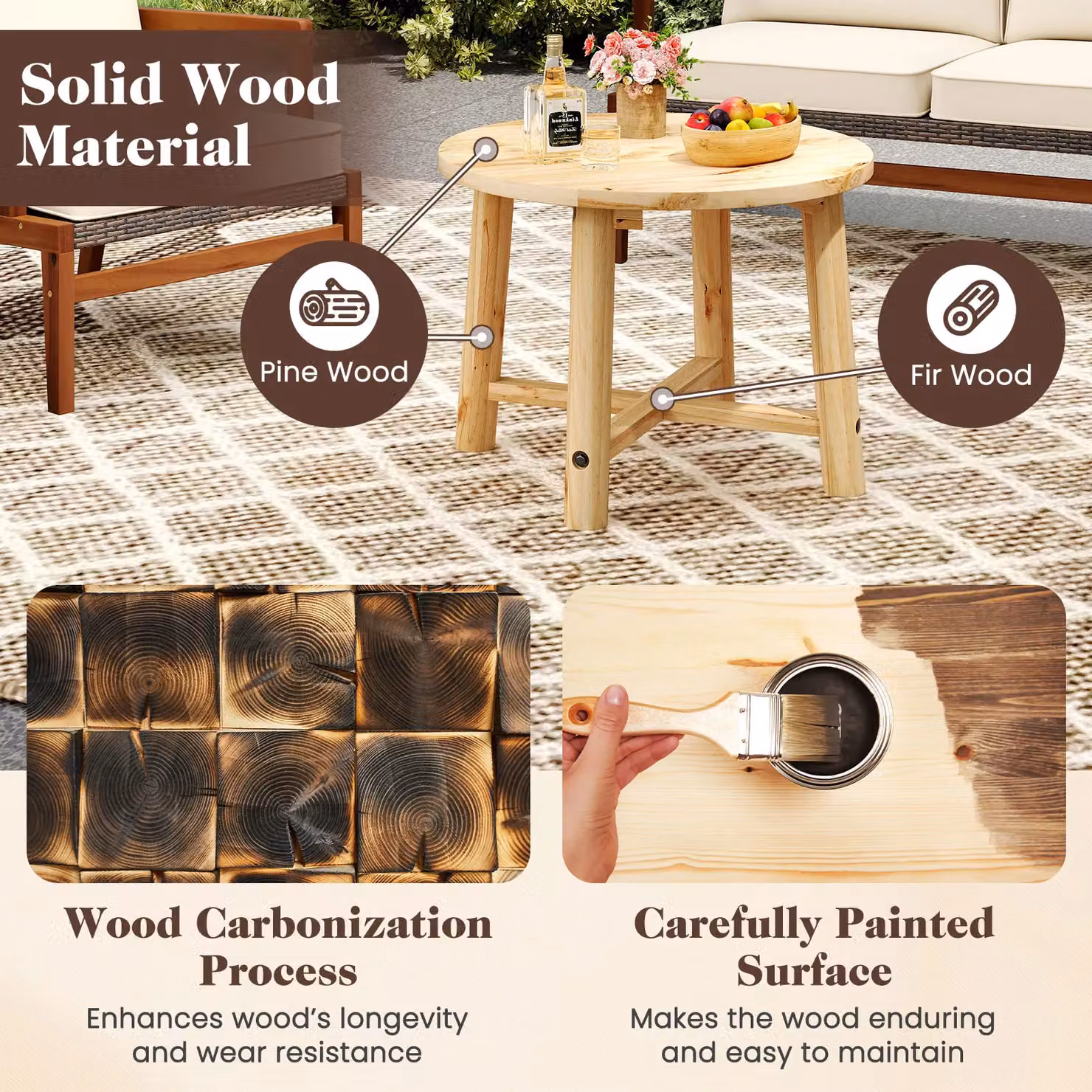 Costway Round Outdoor Side Table with Solid Wood Structure in Brown – 7