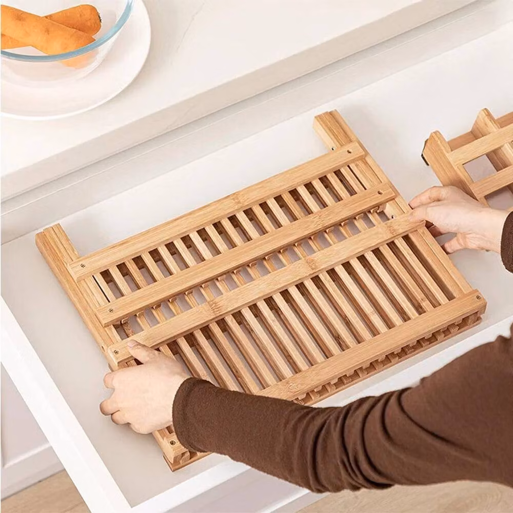 KORVIXA Brown Bamboo Dish Drainer Plate Rack and Cup Holder – 2