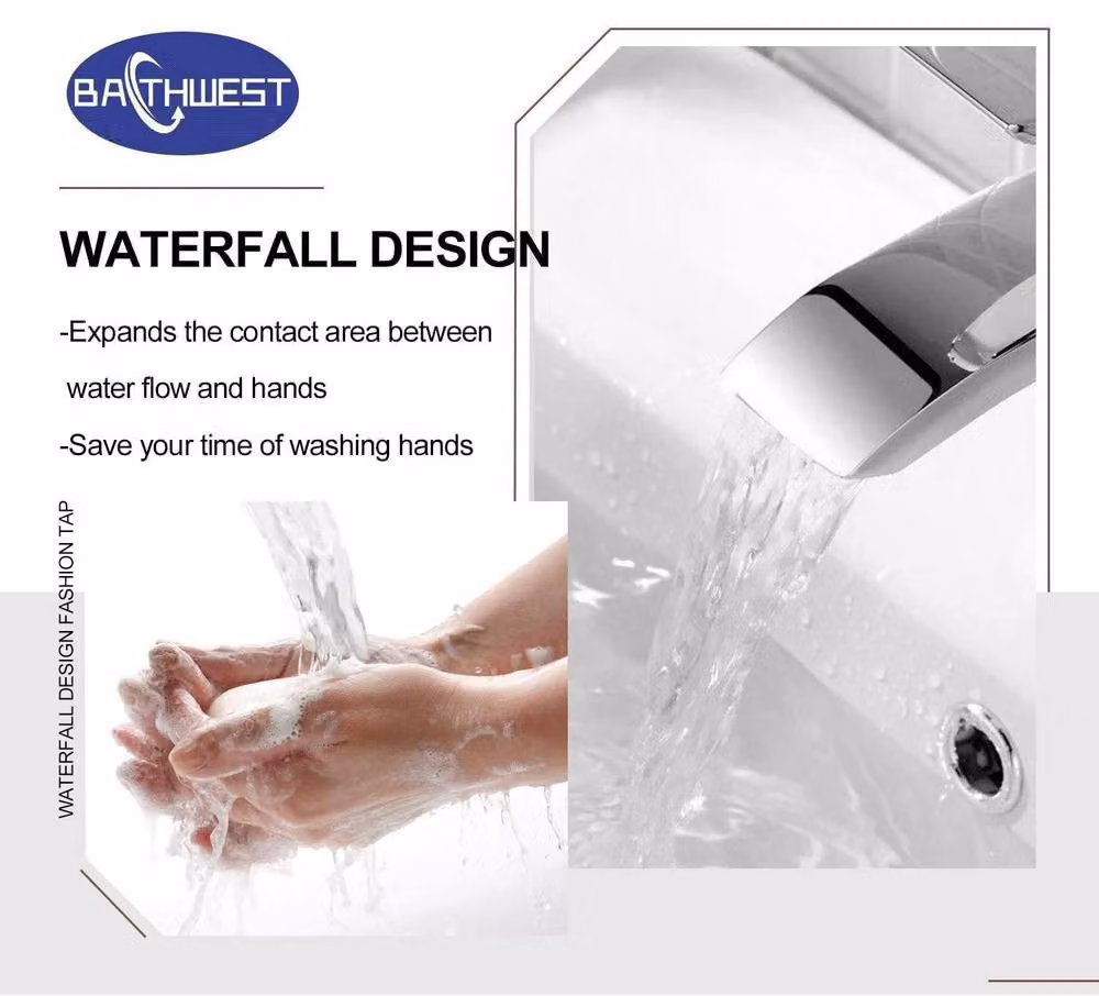 BATHWEST Waterfall Bathroom Sink Taps with Drainer Cloakroom Basin Mixer Taps in Silver Chrome – 3