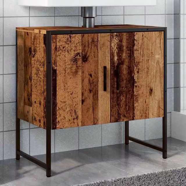 Berkfield Home Freestanding Bathroom Sink Cabinet in Old Wood Brown, W/D/H: 60 x 33 x 60 cm