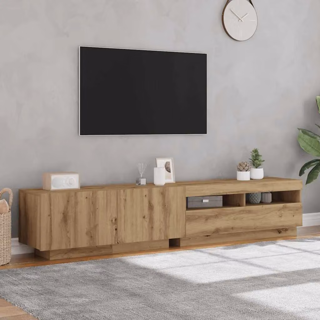 Berkfield Home Artisan Oak TV Cabinet with LED Lights in Brown, W/D/H: 200 x 35 x 40 cm – 2