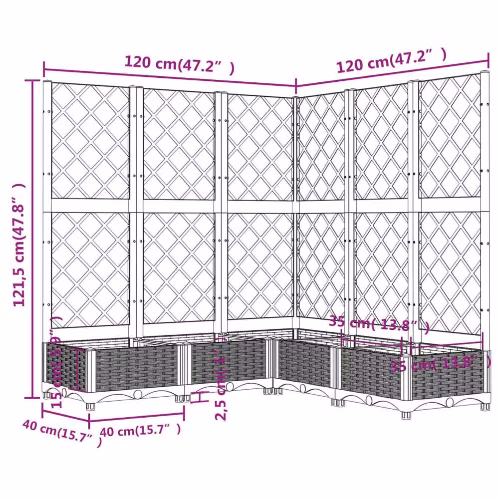 Berkfield Home Garden Planter with Trellis in Black, W/D/H: 120 x 120 x 121.5 cm – 8