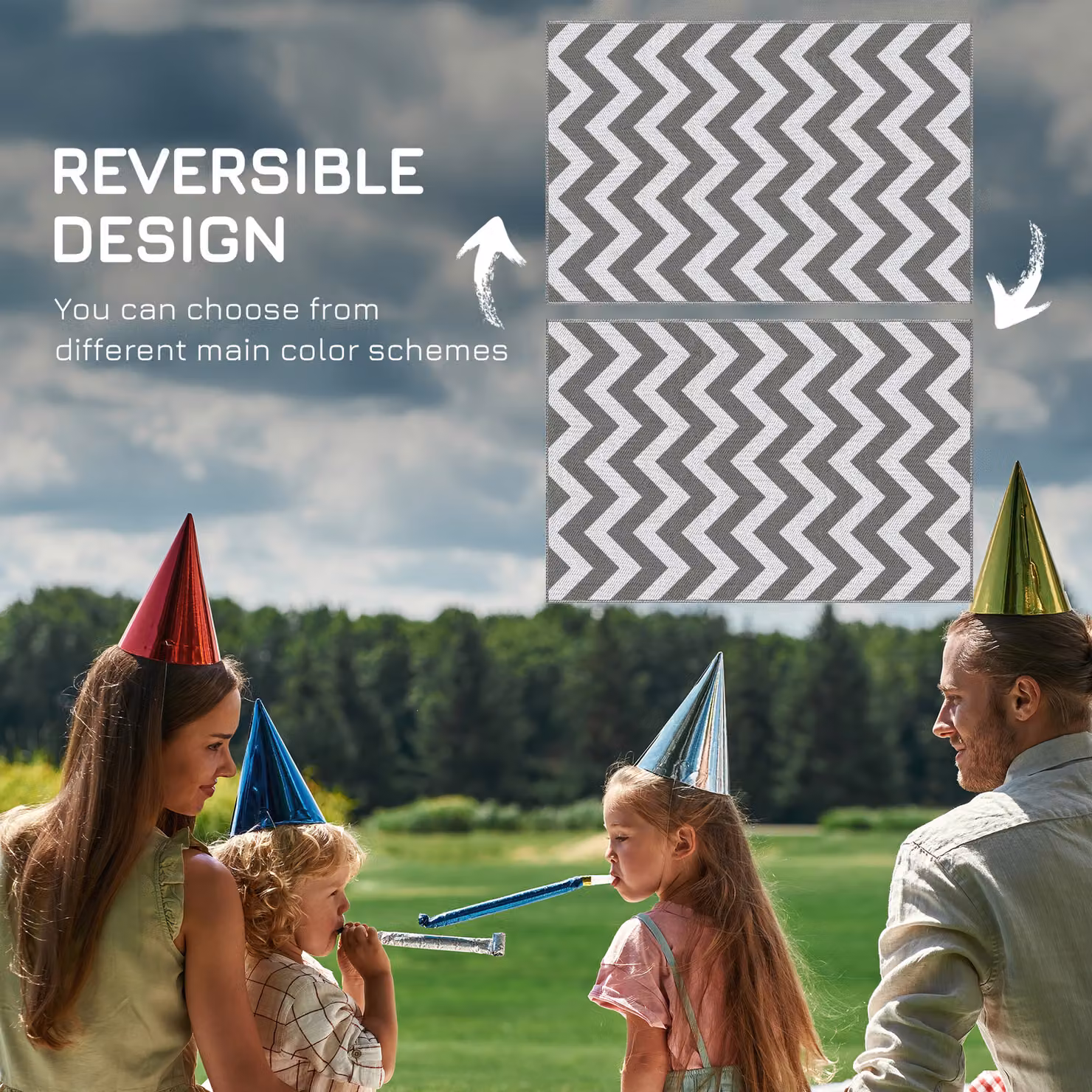 Outsunny Reversible Outdoor Rug in Grey and White, W 120 cm x D 180 cm – 7