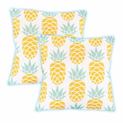 Gardenwize Pack of 2 Yellow and Multicolour Pineapple Printed LED Light Up Square Scatter Cushions – 1