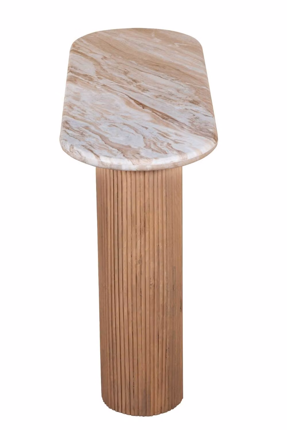 IH Design Upton Oval Marble and Mango Wood Pedestal Console Table in Brown, W/D/H: 120 x 77 x 3 cm – 3