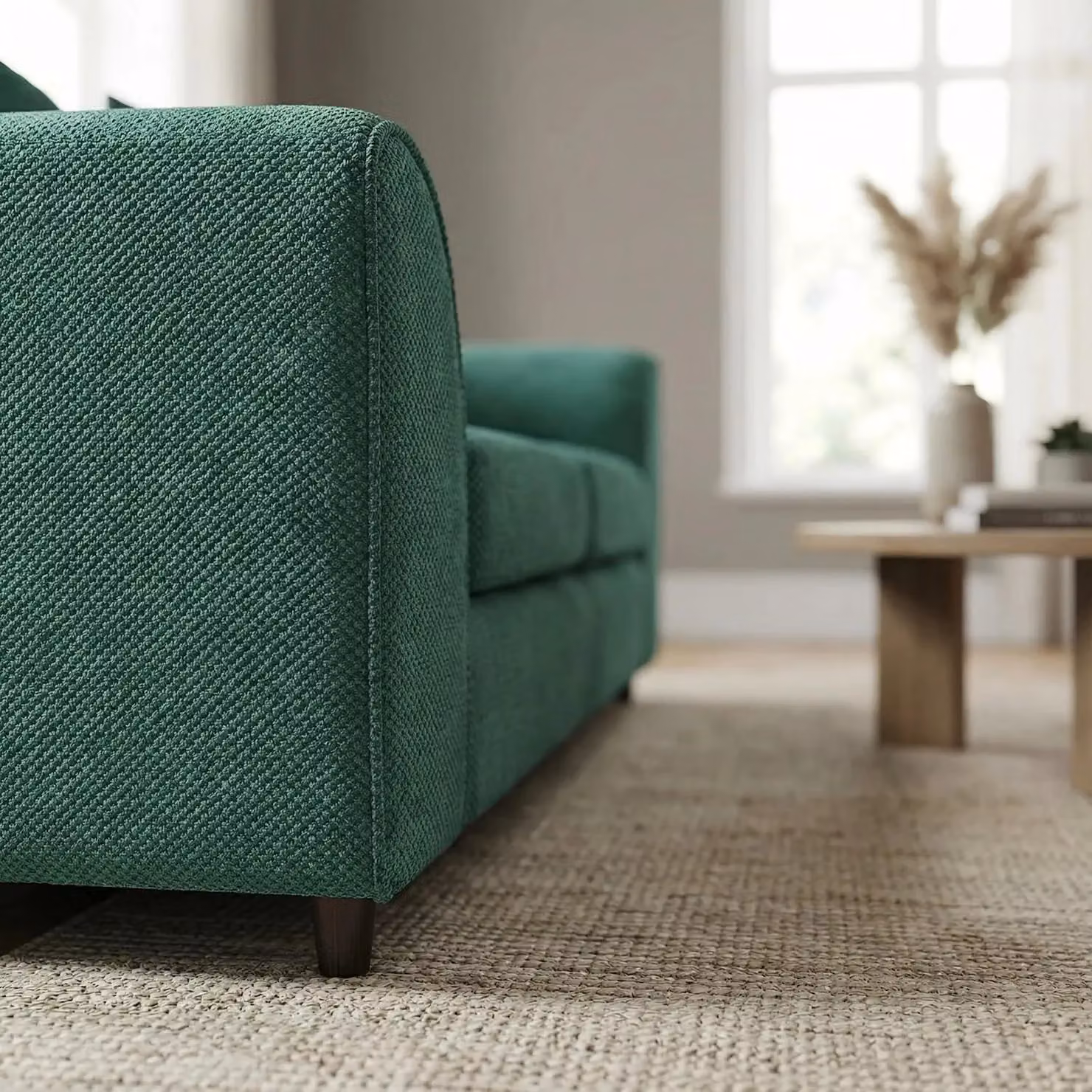 Abakus Direct Jumbo Grid 3 Seater Upholstered Fabric Sofa with Scatter Cushions in Grey, Beige or Green – 3