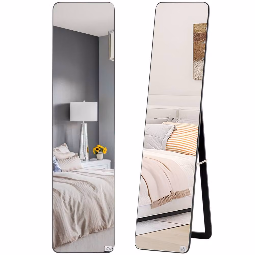 Rolipo Rectangular Full Body Freestanding Mirror with Stand, Black, H 156 cm x W 37 cm – 2