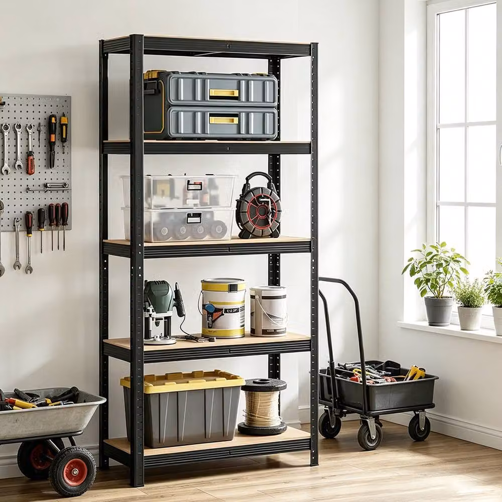 FORGEVIO Black Metal 5 Shelf Adjustable Floor Standing Storage Unit – 4
