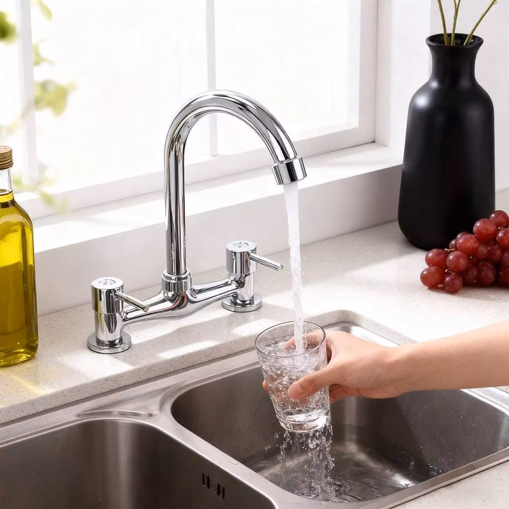 PAWNORA Silver Brass Two-Handle Kitchen Sink Mixer Taps – 4
