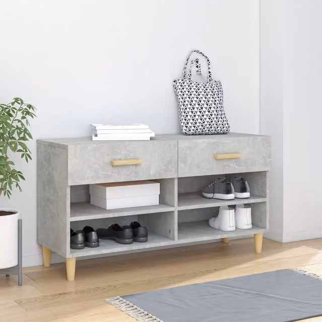 Berkfield Home Modern Grey Shoe Cabinet with Doors and Drawers, W/D/H: 102 x 35 x 55 cm – 1
