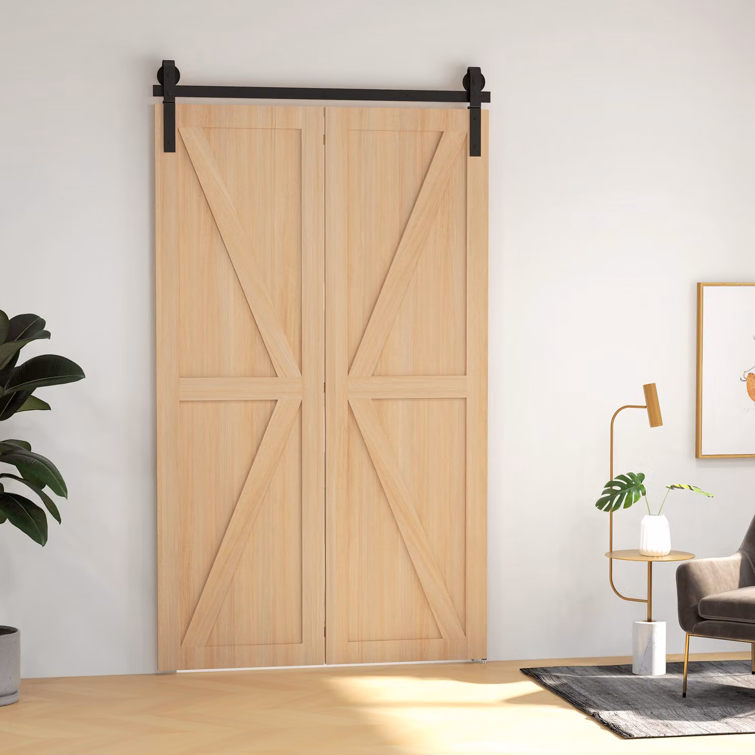HOMCOM Black Steel Bi-Folding Sliding Barn Door Hardware Track Kit for 2 Doors with J Shape Hanger, 122 cm – 2
