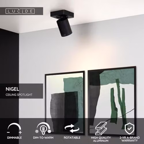 Lucide Nigel Dimmable LED Ceiling Spotlight in Black, Adjustable Aluminium Cylinder with GU10 Base – 2